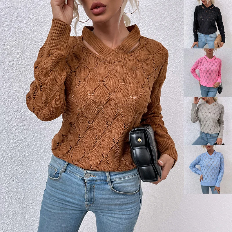 

Drizzle sweater 2021 new V-neck off shoulder sweater women's autumn and winter top