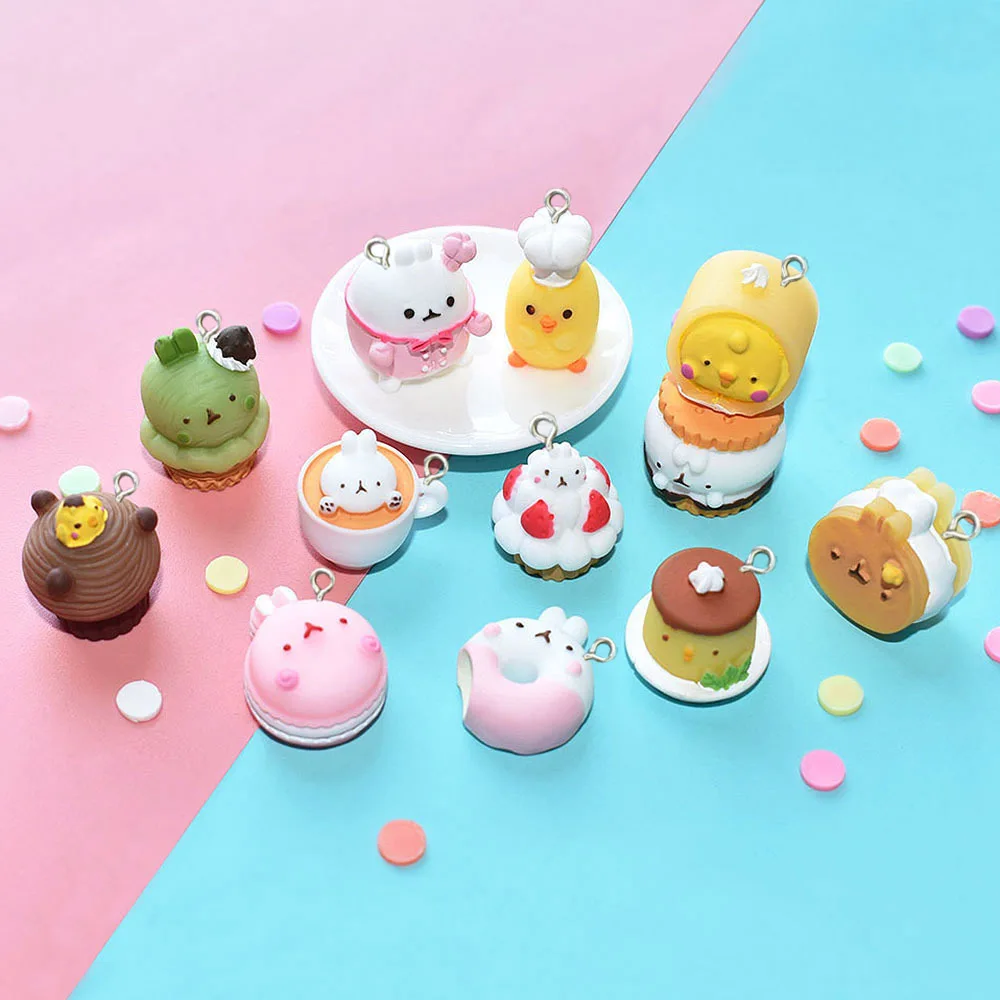 10 шт. милые Мультяшные животные торт печенье подвески из смолы для браслетов