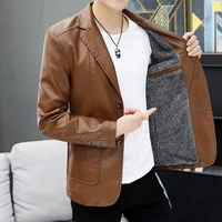 fashion mens casual faux leather jacket single breasted coat fleece thick warm coats x43