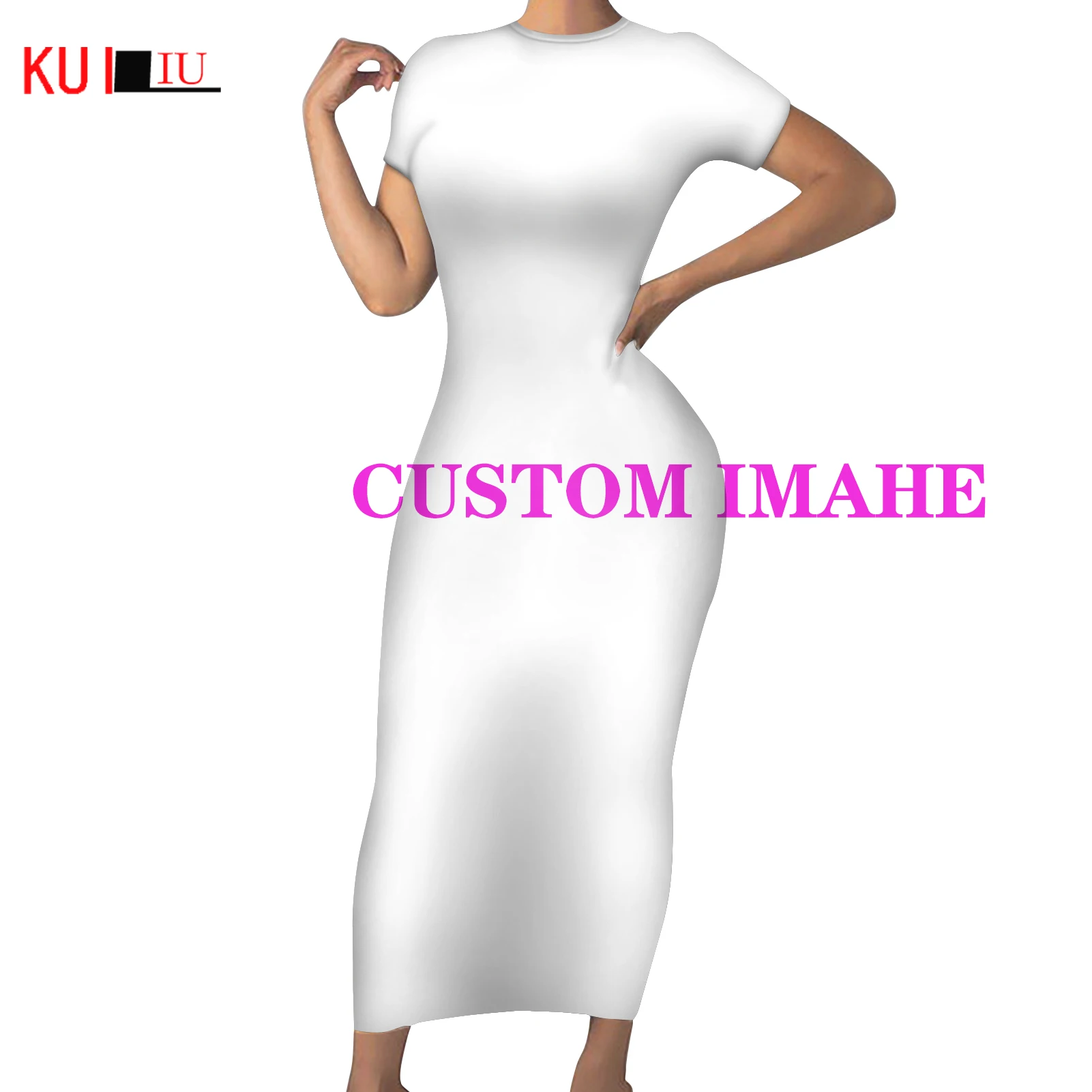 

Customize Image Fashion Trend Sexy Women KUILIU Custom Short Tops Casual Dress Round Neck Office Ladies Pencil Vestido Dropship