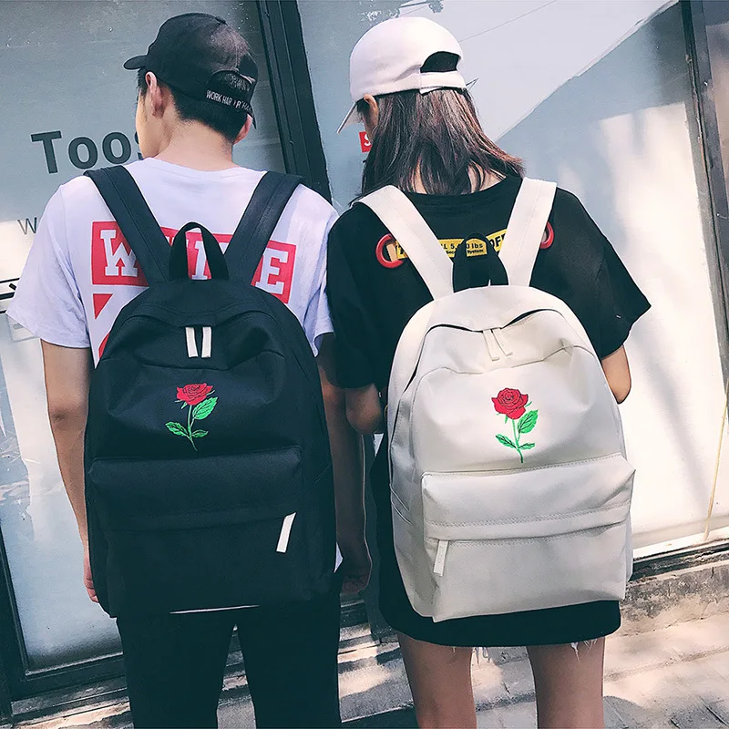 Женский рюкзак из парусины с вышитыми розами школьный для девочек подростков