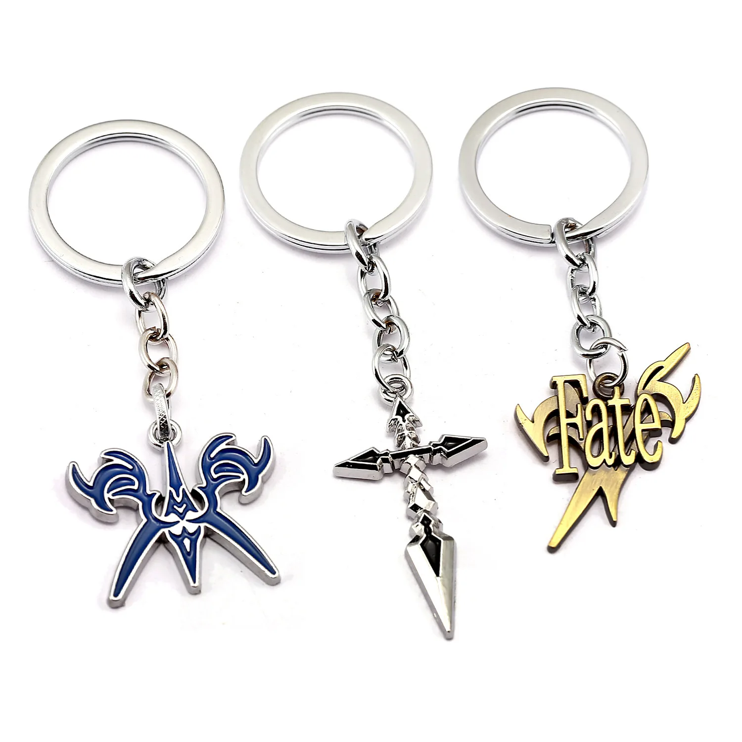 

Wholesale Japanese Anime Fate Stay Night Keychain Assecories King Arthur Saber Cross Pendant Key Chain Keyring for Men Cosplay