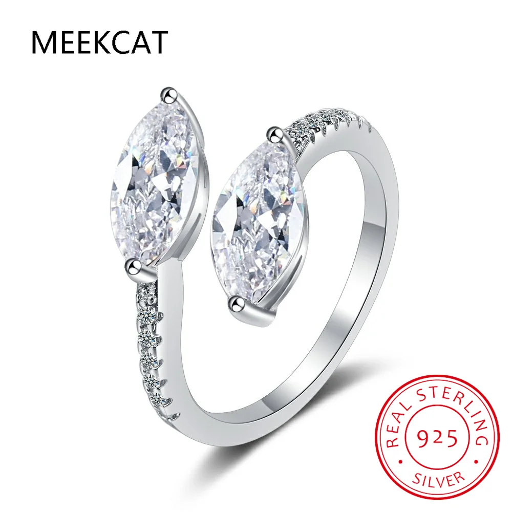 

Genuine 925 Sterling Silver Water Drop Open Finger Rings for Women Clear CZ Adjustable Rings Fine Jewelry Bijoux