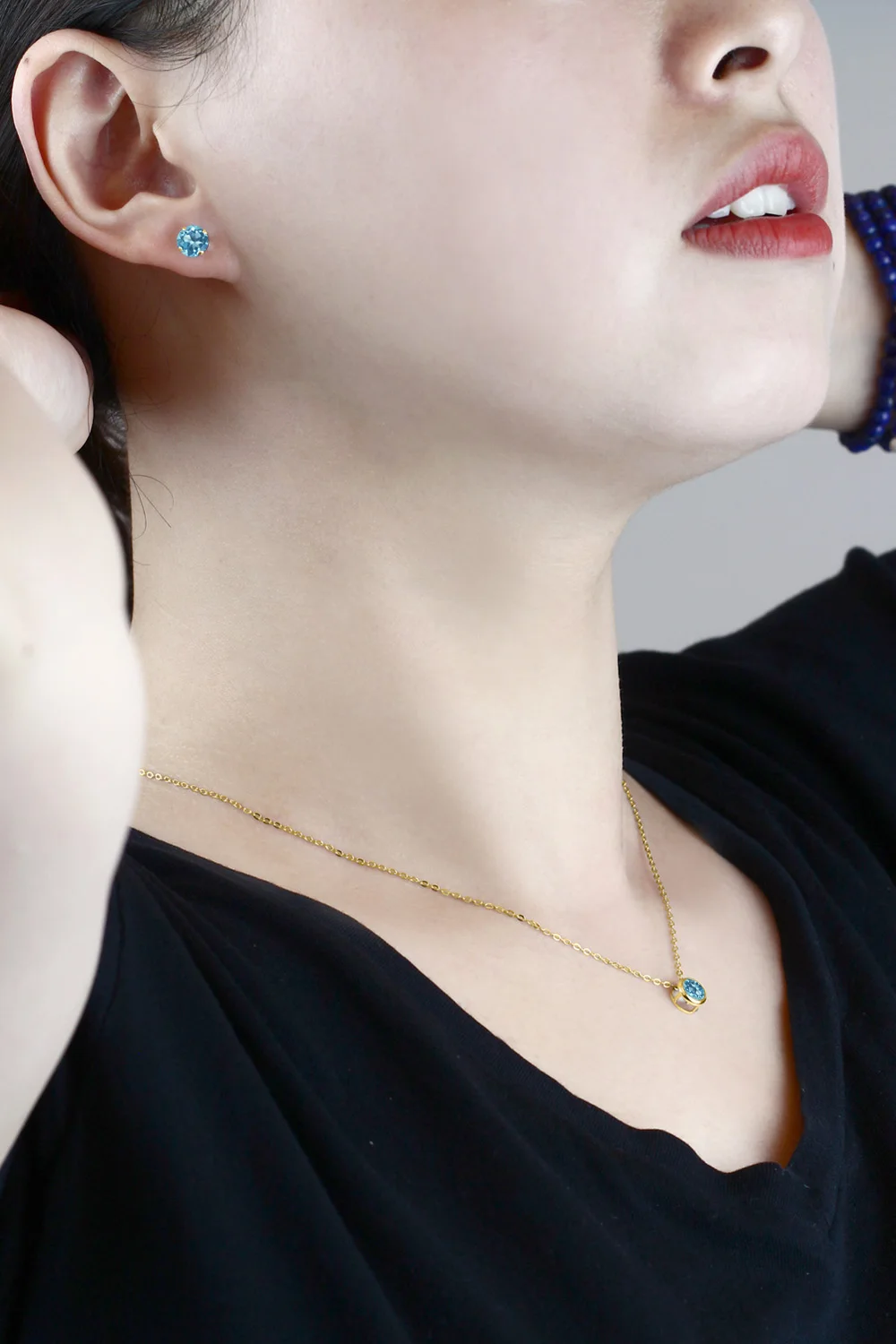 GemStoneKing 2 70 Ct Круглый натуральный голубой топаз набор украшений для женщин 14K