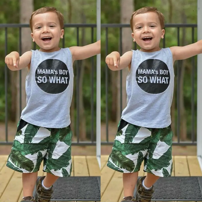 

Pudcoco Toddler Kid Newborn Baby Boy Cotton Letter Vest T-shirt Tops+Pants Outfit Summer Clothes