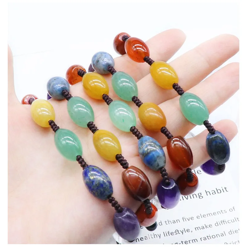 

Natural quartz seven-chakra rice beads hand-woven meditation healing crystal bracelet