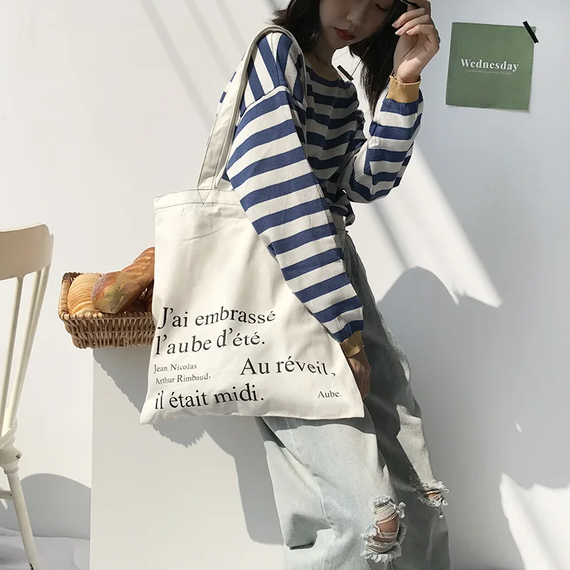 Youda Fashion Style Tote Original Design Shoulder Bags Large Capacity Shopping Canvas Bag Letter Printing Student Simple Handbag | Багаж и