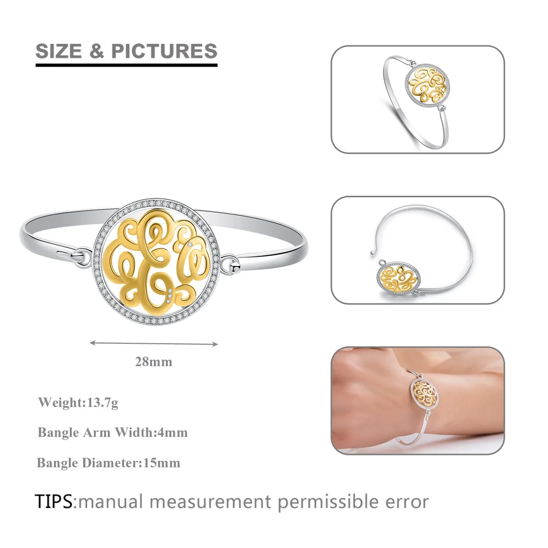 

14K Yellow Gold Plated Bnagles 2019 Trendy Jewelry Real 925 Sterling Silver Round Disc Bnagles&Bracelets for Woman AAA Zirconia