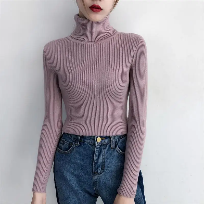 

Women Autumn Winter Turtleneck Knitted Pullover And Sweater Female Slim Jumper Bottom Sweater Pull Femme Sueter Mujer