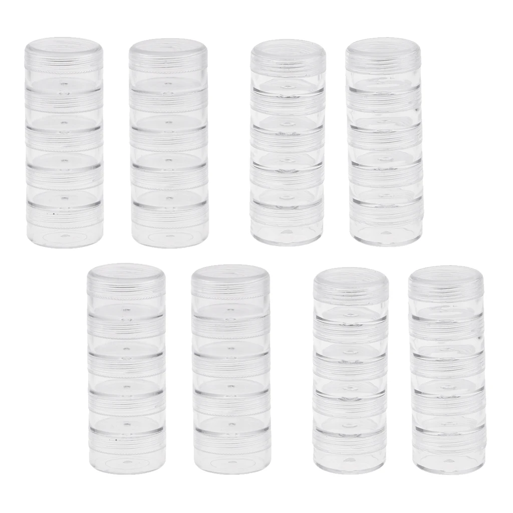 

5g/10g 5 Stackable Plastic Clear Screw Top Storage Container Craft Bead Nail Box