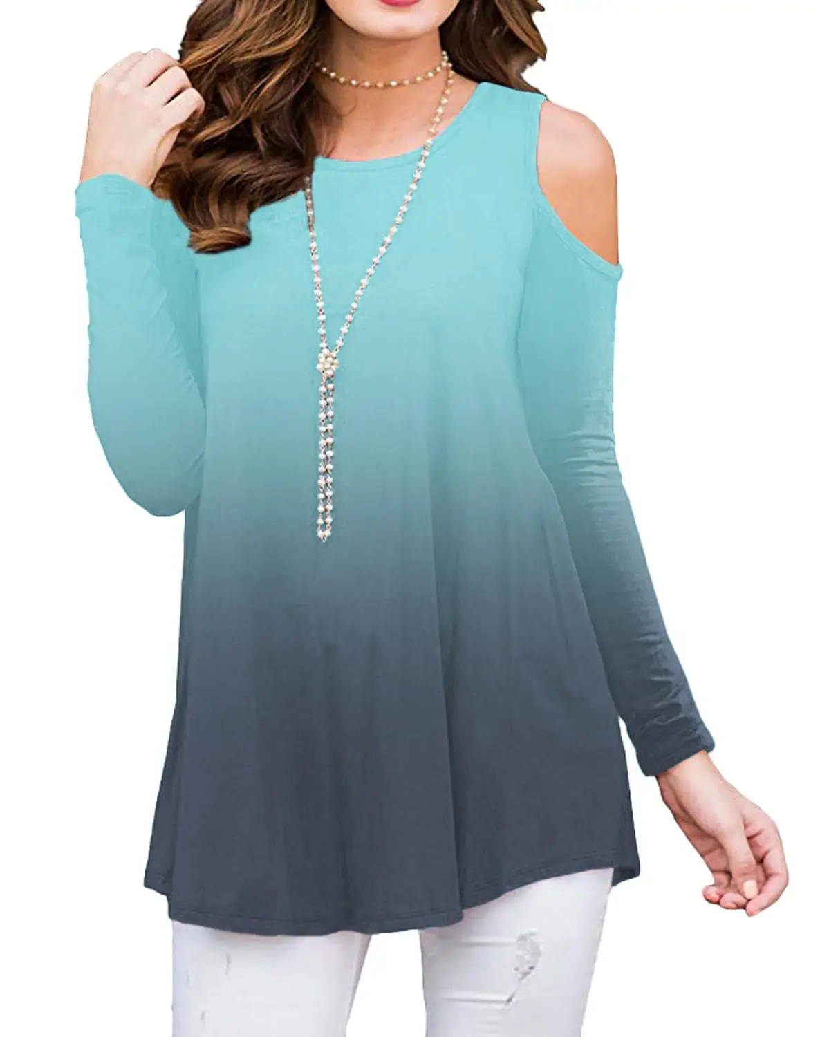 Осень Европа и США Взрывные Модели градиент повседневный Дикий жен. Футболка с