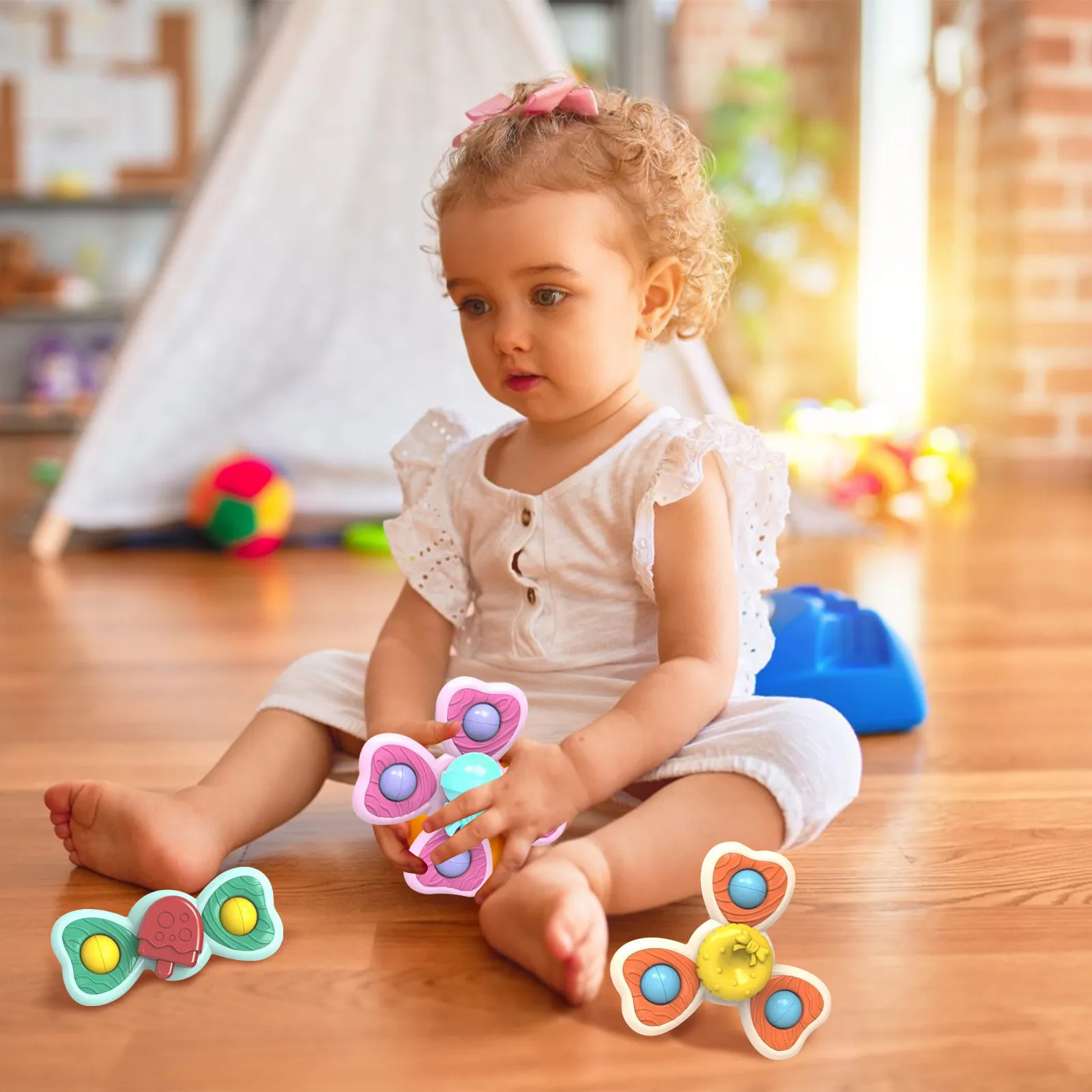 

3PCS Rotating Toy Ice Cream Cartoon Rotating Suction Toy Suction Cup Rotating Creative Colorful Kids Adult Decompression Toy