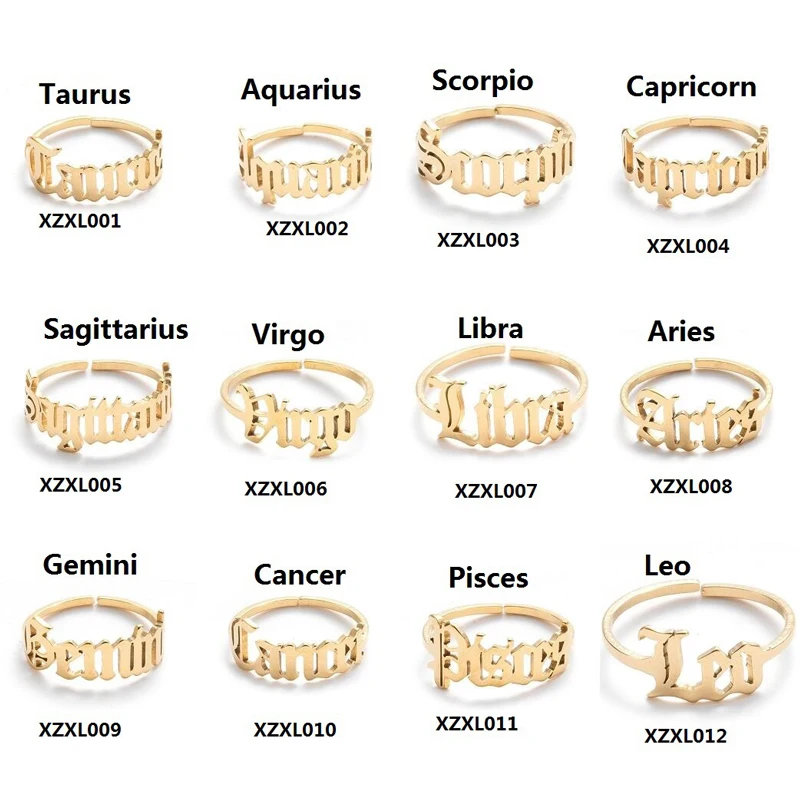 

Ring for Women 12 Constellations Adjustable Zodiac Sign Finger Crystal Gold Silver Color Open Ring Charm Wedding Jewelry