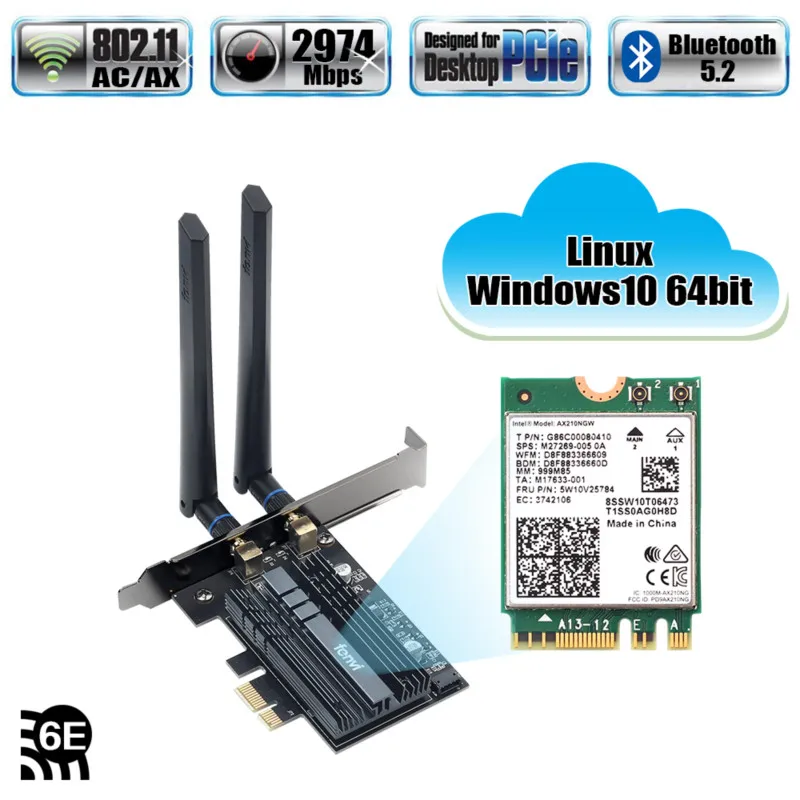 3000 Мбит/с PCI e Беспроводной адаптер Intel AX210 Wi Fi 6E Wlan Card беспроводная сетевая карта