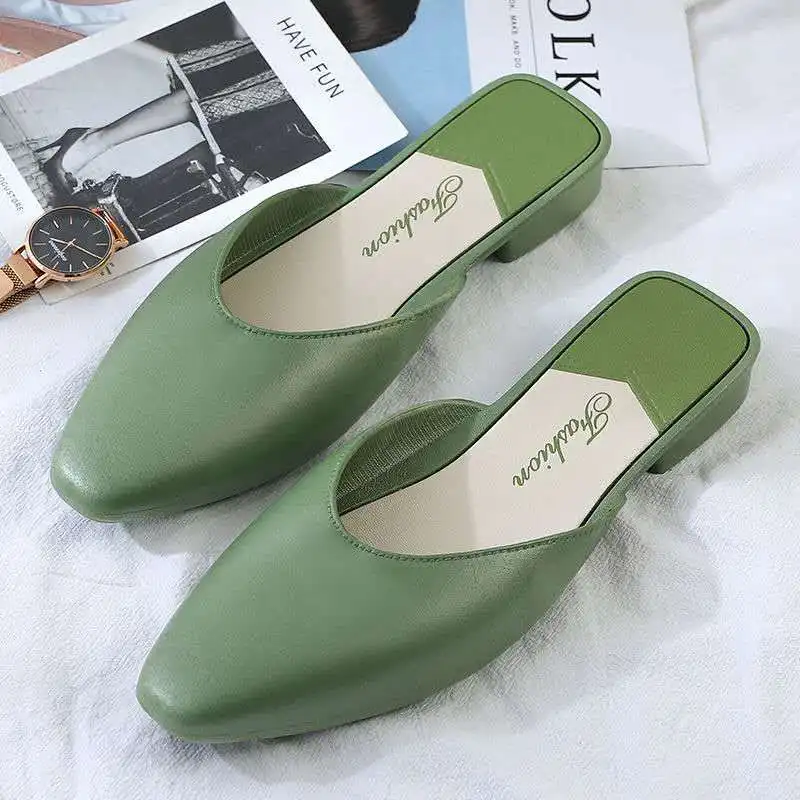 

Fashion Sandals and Slippers Women Half-drag Wear Flat Sandals Women Baotou Shoes 2021 Summer Models All-match Pointed Women