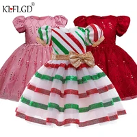 new flarol print ball gown tutu dress for girls birthday party children dress kids sequin stripe dress for christmas party