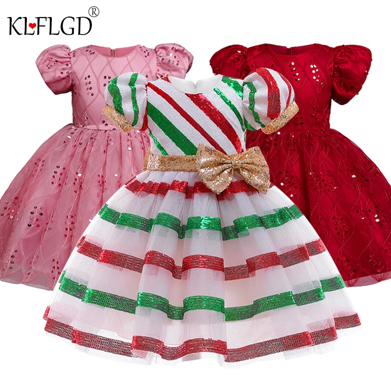 New Flarol Print Ball Gown Tutu Dress for Girls Birthday Party Children kids Sequin stripe dress Christmas party | Детская одежда и