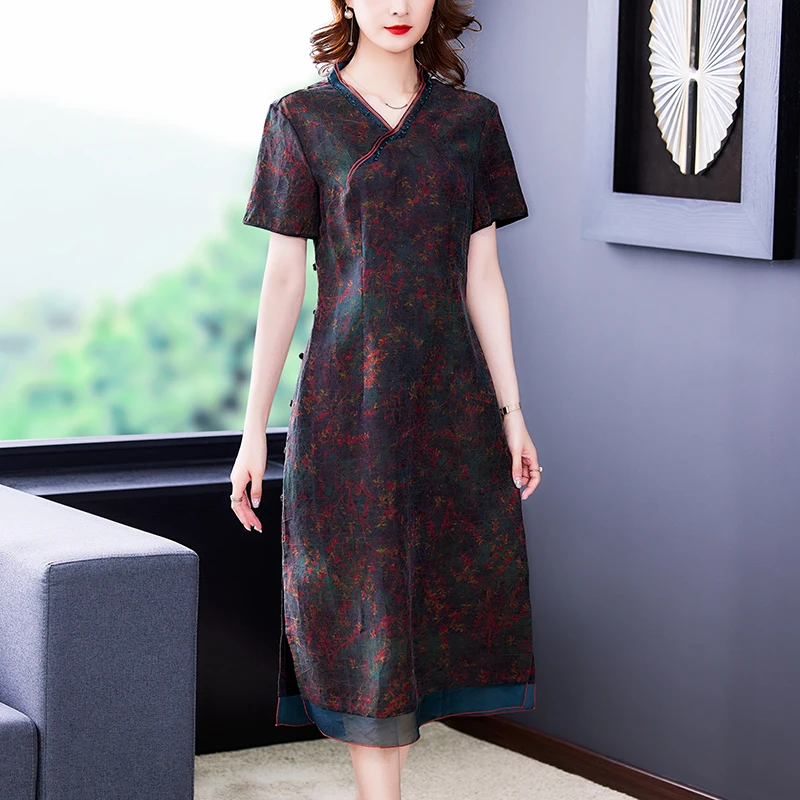 

Женское летнее платье COIGARSAM, новинка 2021, шелковые платья-Ципао с цветочным принтом, платья траф, платья