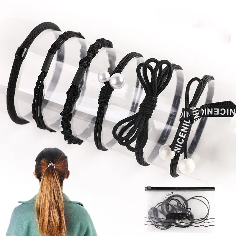 

12PC/Set Women Hair Bands Flowers Colored Beads Bow Pearl Hair Rope Elastic Rubber Band Scrunchie For Girls Hair Accessories