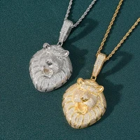 fashion creativity high quality animal lion head micro inlaid zircon hip hop pendant necklaces for men personality jewelry gift