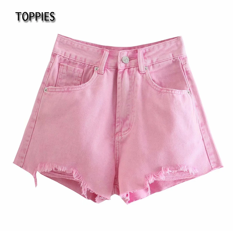 

Джинсовые шорты Toppies женские, розовые рваные шорты из денима с высокой талией, уличная одежда с дырками, на лето