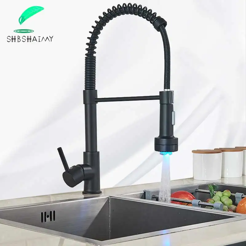 

SHBSHAIMY Black LED Kitchen Faucet Led Nozzle Kitchen Sink faucet kitchen faucets with Hot and cold water mixer tap