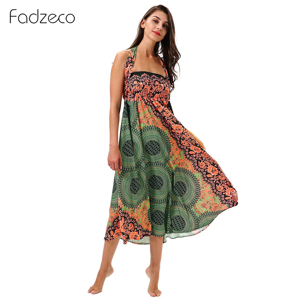 Fadzeco африканская одежда для женщин модное богемное сексуальное платье на бретельках с этническим принтом женская большая Юбка-миди Mult-way носить