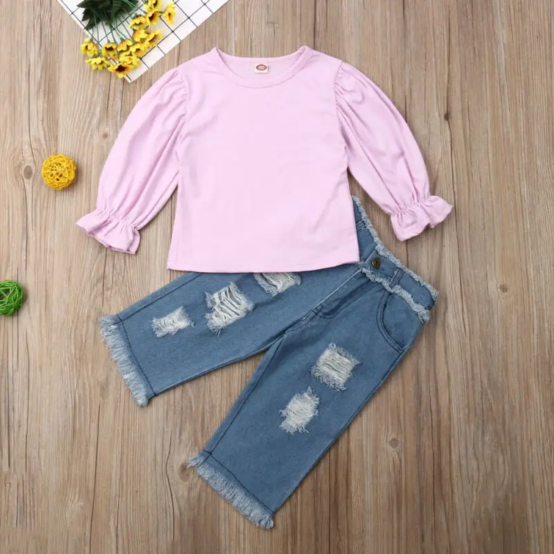 Осенне-зимняя одежда для маленьких девочек хлопковые топы футболка джинсовые