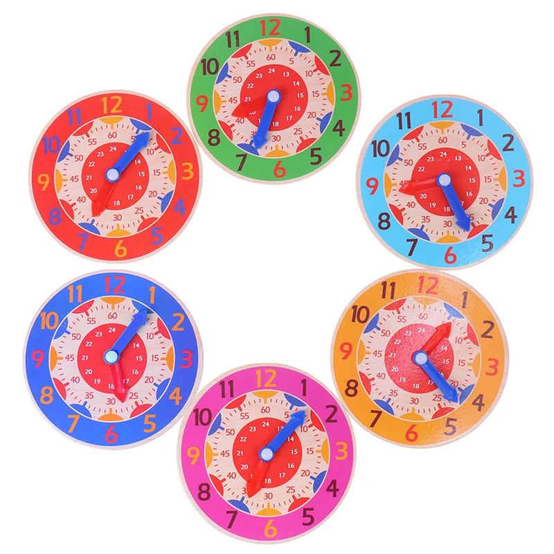 

2022 Colorful Children Montessori Wooden Clock Toys Hour Minute Second Cognition Clock Toys for Kid Early Preschool Teaching Aid