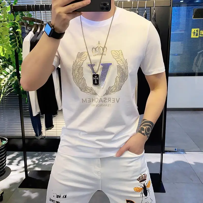 

Net red short sleeve T-shirt tide brand 2021 new Harajuku ins trend fashion guy Joker fast hand half sleeve men's shirt