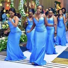 Синие платья для подружек невесты с V-образным вырезом, платья подружек невесты на молнии сзади, длина в пол, Свадебная вечеринка, платье для подружки невесты