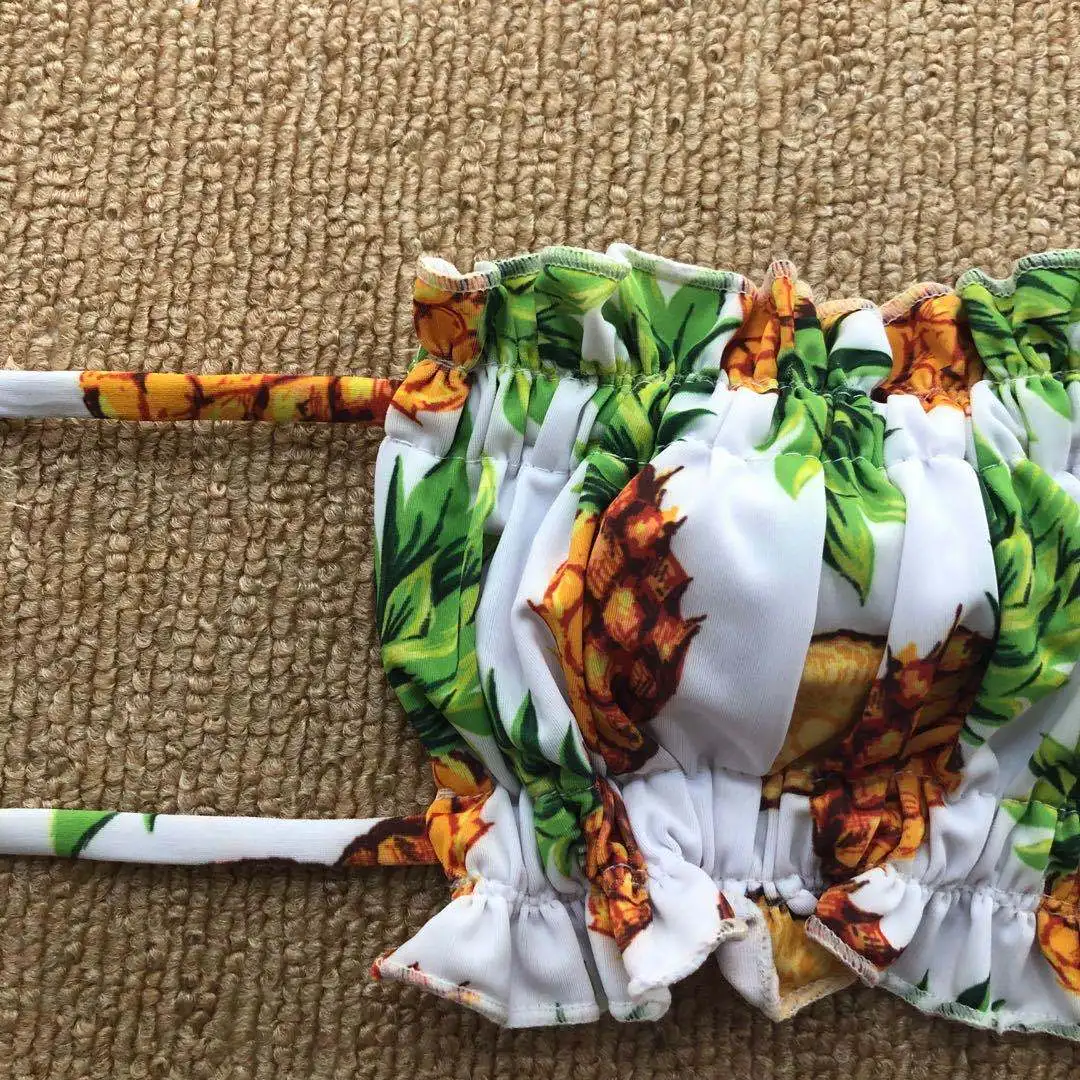 

Pocket Girl Tankinis 2020 Mujer Micro Sexy Floral Print Maillot De Bain Femme Cross Striped Bandeau Bikinis Low Waist
