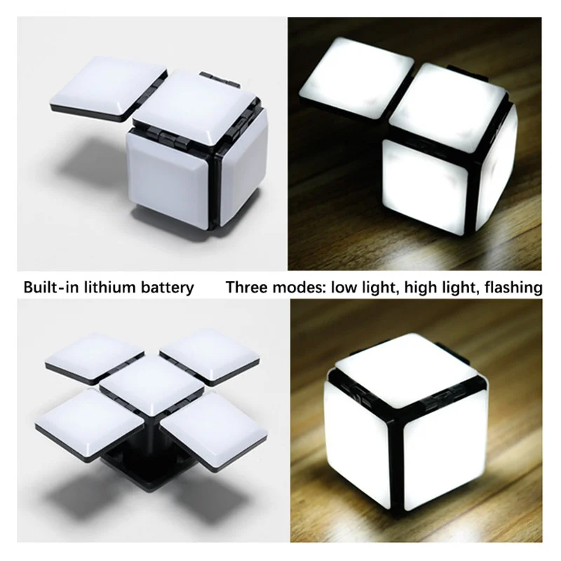 

New Square Night Light LED Folding Lighting Small Table Lamp USB Rechargeable Four-leaf Flip Energy-saving Floodlight Hot Sales