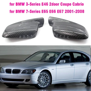 rearview mirror cover cap carbon fiber black for bmw e46 e65 e66 e67 2001 2002 2003 2004 2005 2006 760li 730li 740li free global shipping