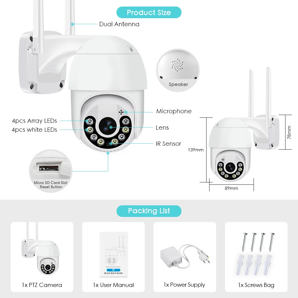 4K 8MP IP Camera WiFi Smart Home PTZ Security Cameras Outdoor Color Night Vision AI Humanoid Detection Alert Two Way Audio | Безопасность