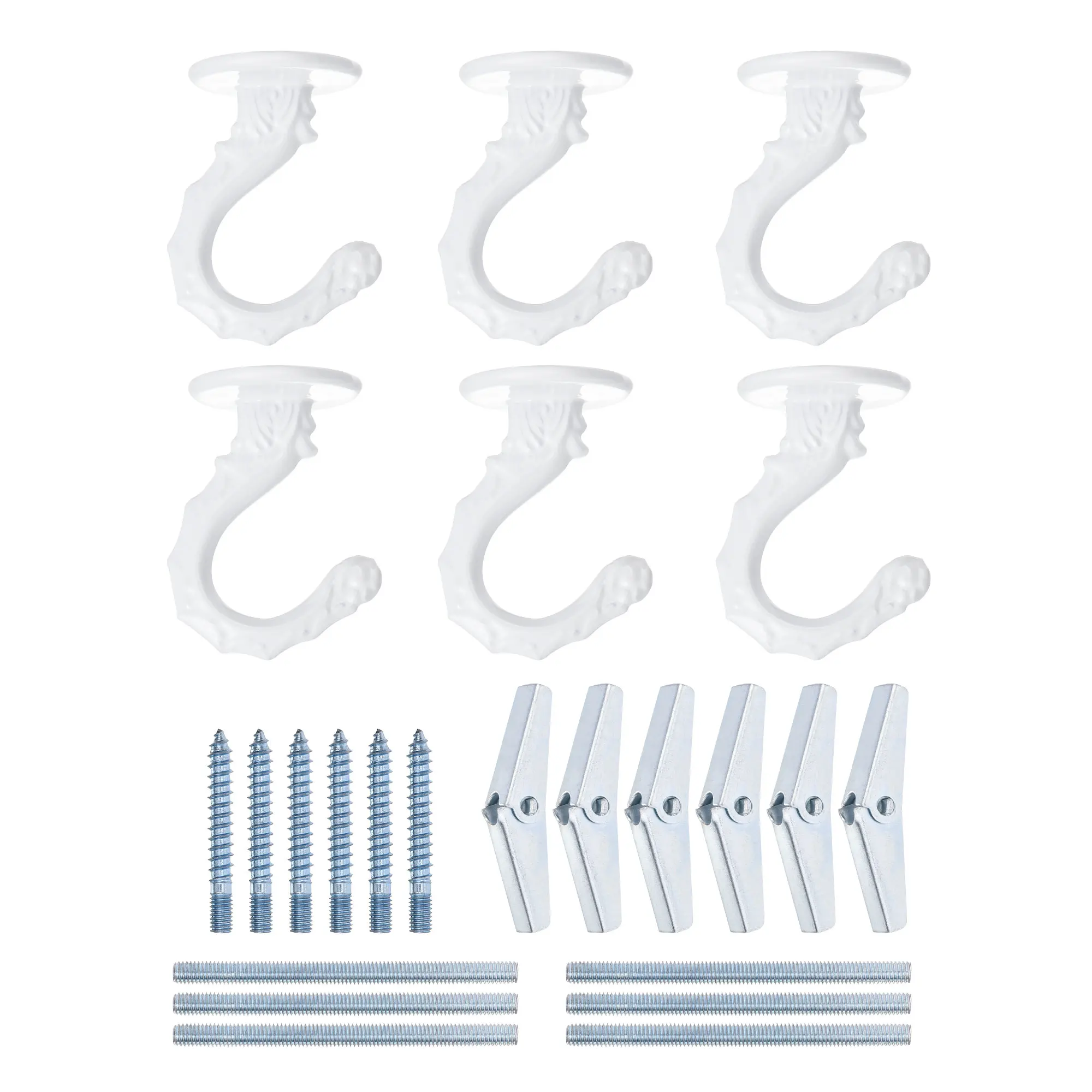 

Uxcell Ceiling Hooks with Hardware Zinc Alloy White 34x55mm for Hanging Chandeliers Plants 6 Pcs