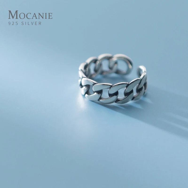 

Mocanie Fashion 925 Sterling Silver Retro Chain Design Geometric Opening Ring for Women Adjustable Ring Fine Jewelry Party Gift