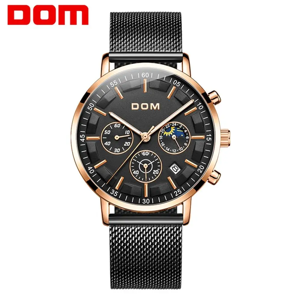 DOM мужские часы Топ люксовый бренд водонепроницаемые спортивные наручные с