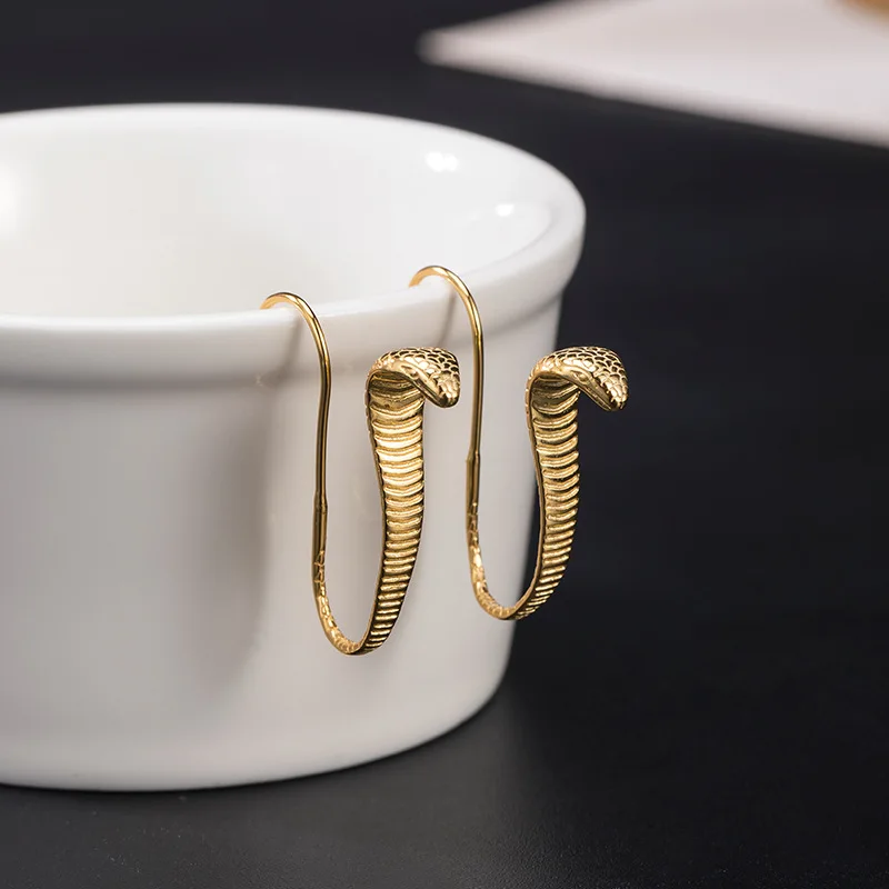 

925 Sterling Silver Snake Earrings Hoops Gold Plated Cobra Punk Unisex Jewelry Women Men Vintage Accessories