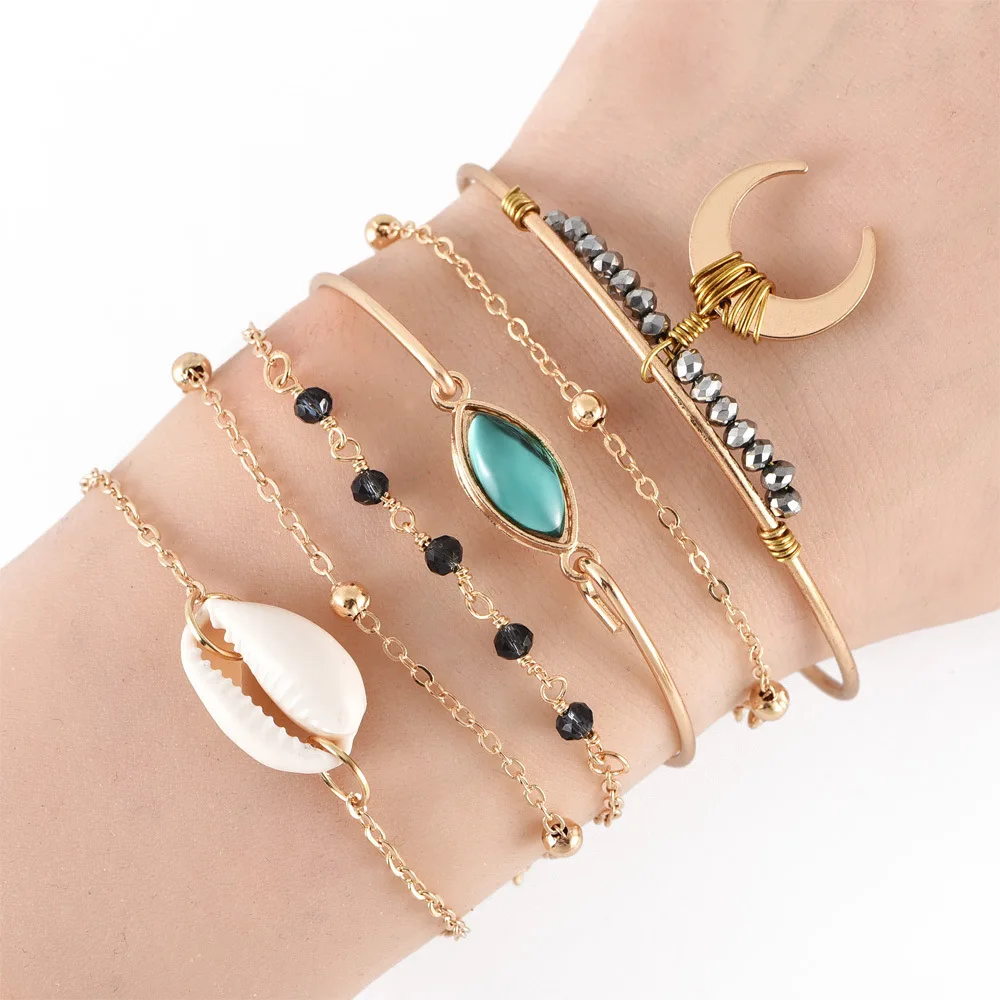 6 шт./компл. богемный модный золотистый Лунная ракушка Кристальные бусины