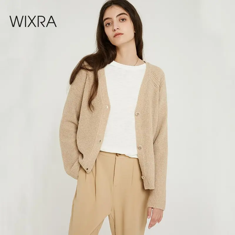 Wixra Женщины Стильный вязаный кардиган 2019 Осень Весна осень зима V образным