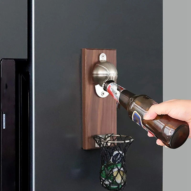 

Creative Cartoon Multifunction Bottle Opener Wall Mount Basketball Opener Embedded Solid Wood Fridge net Kitchen Tools