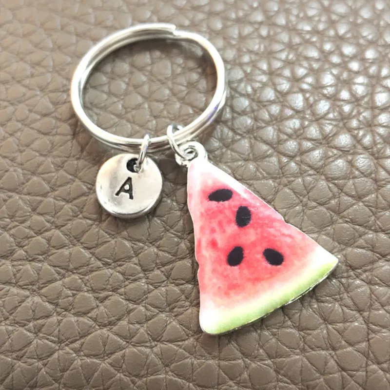 

Initial letter simulation watermelon slice keychain cute kawaii simulation fruit keychain food play ornaments gift 2021