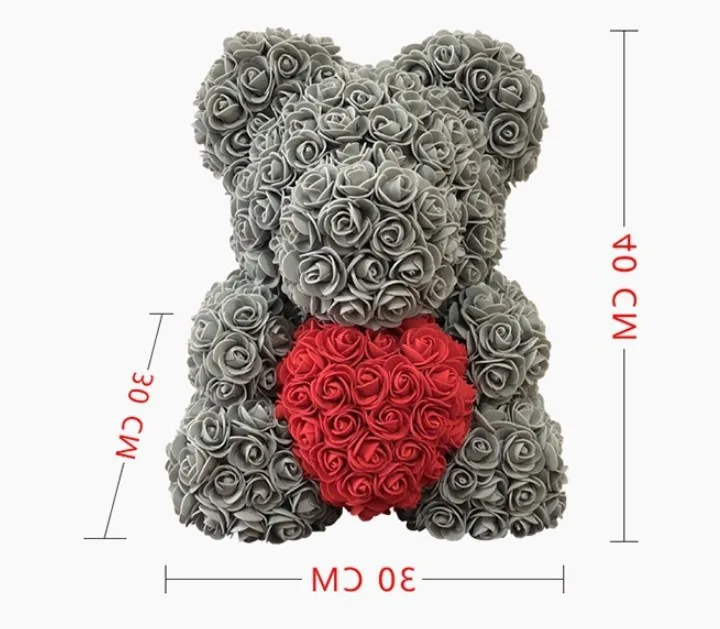 

40cm Teddy Bear of Rose Artificial Flowers PE Rose for Women Valentines Wedding Christmas Gift Box home decoration accessories