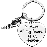 stainless steel heart key chain engrave a piece of my heart is in heaven keychain charms angel wings keychain