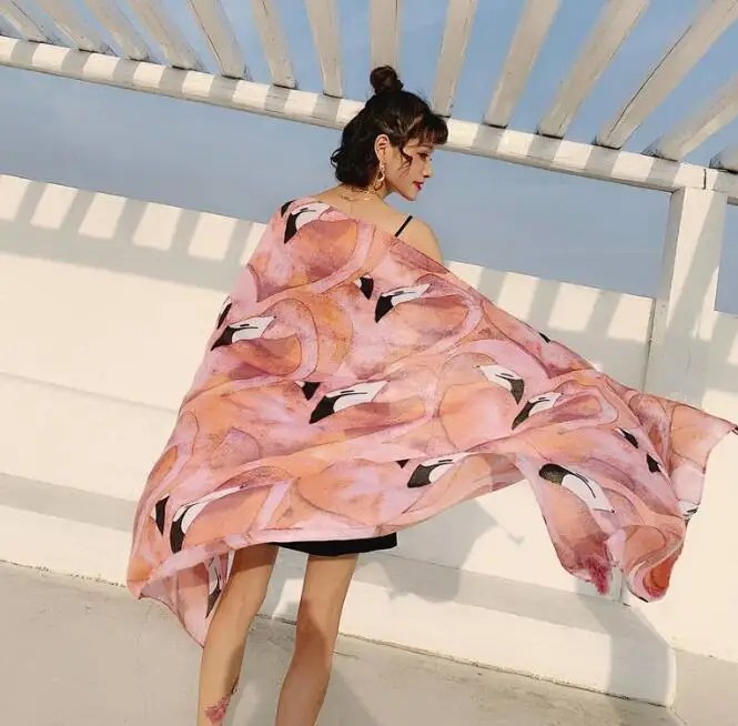 

Yishine 180*100CM Pink Flamingos Prints with Tassel Scarf Shawls for Women Girl Summer Wraps Scarves Beach Shawl for Lady