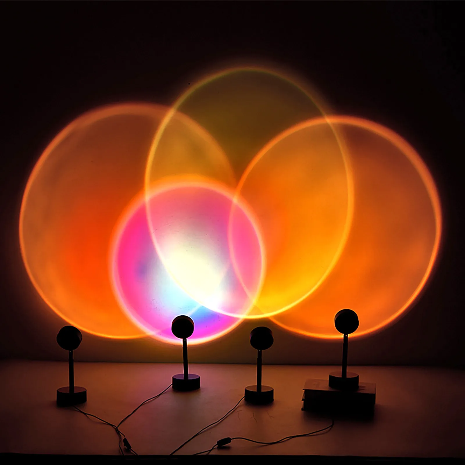 

2021 Rainbow Sunset Projector Atmosphere Button Background Wall Decoration Projected Lamp Home Coffe Shop Colorful Light D24