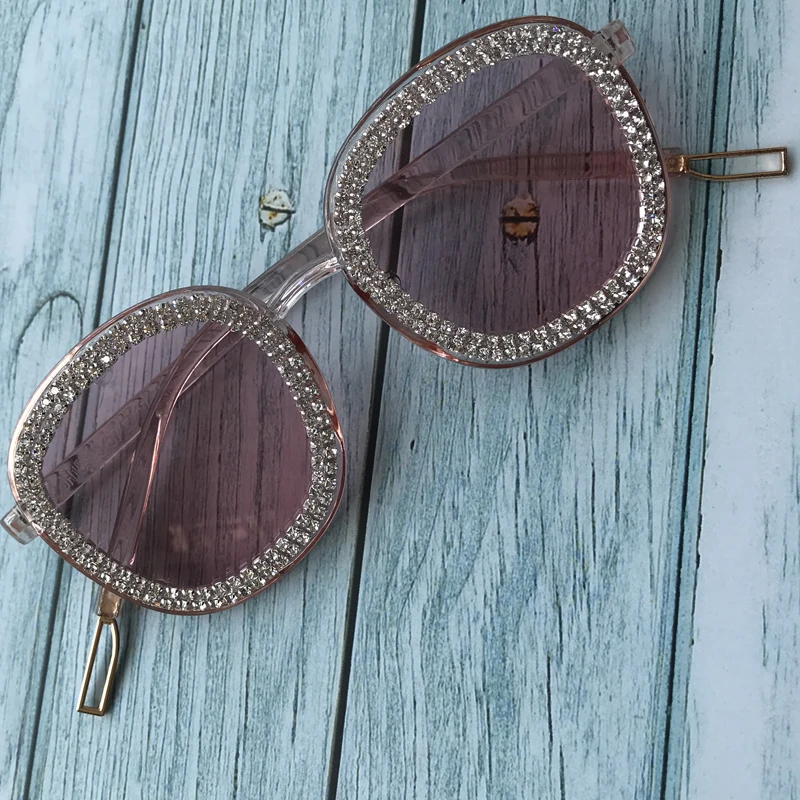 

ZAOLIHU Round Shape Womens Sunglasses Pink Frame Lens UV400 Cute Diamond Handmade Female Eyeglass Oversized Sun Glasses