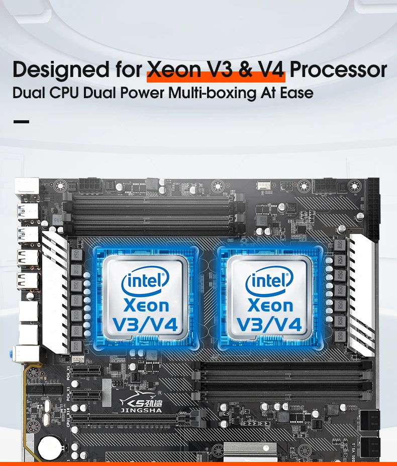 Bestellen JINGSHA X99 Dual F2 Motherboard Intel Dual CPU Motherboard LGA 2011-3 E5 V3 DDR4 256GB USB 3,0 M.2 NVME E-ATX Server Mainboard
