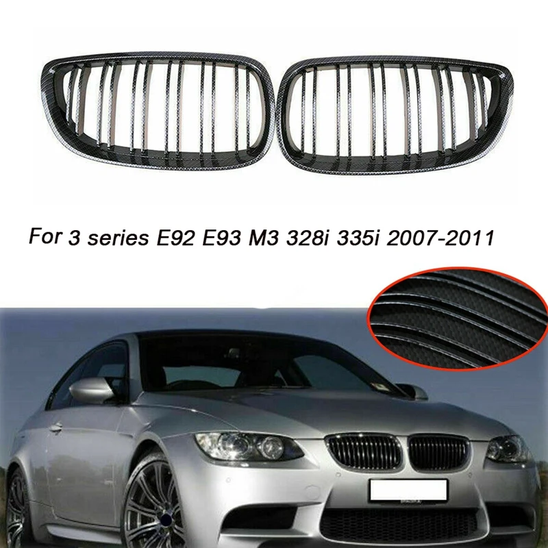 

Car Carbon Fiber Double Slat Front Kidney Grille Grill for-BMW 3-series E92 E93 M3 328I 335I 2007-2011